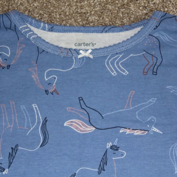 Carter's Blue Unicorn 4-Piece Pants Shorts Pajamas Set Girls Size 5 6 7 8 NWT - Picture 2 of 5